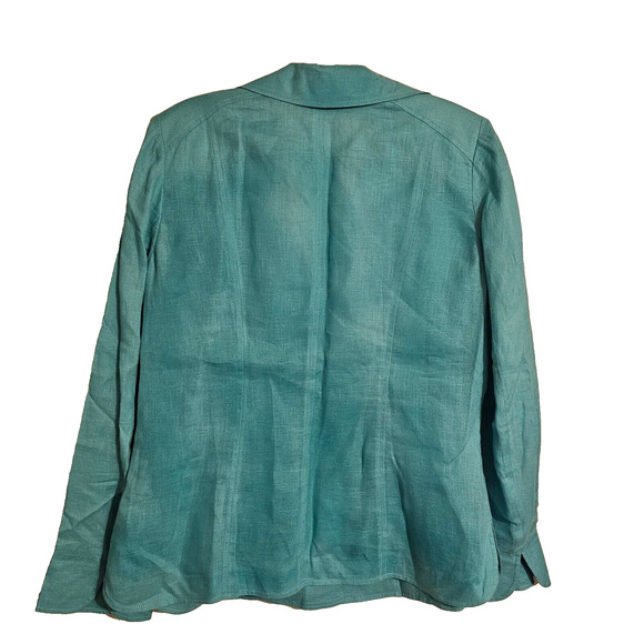 Ellen Tracy Womens Sz 12 Turquoise Blazer 100% Linen 3 buttons lightweight - Picture 2 of 8